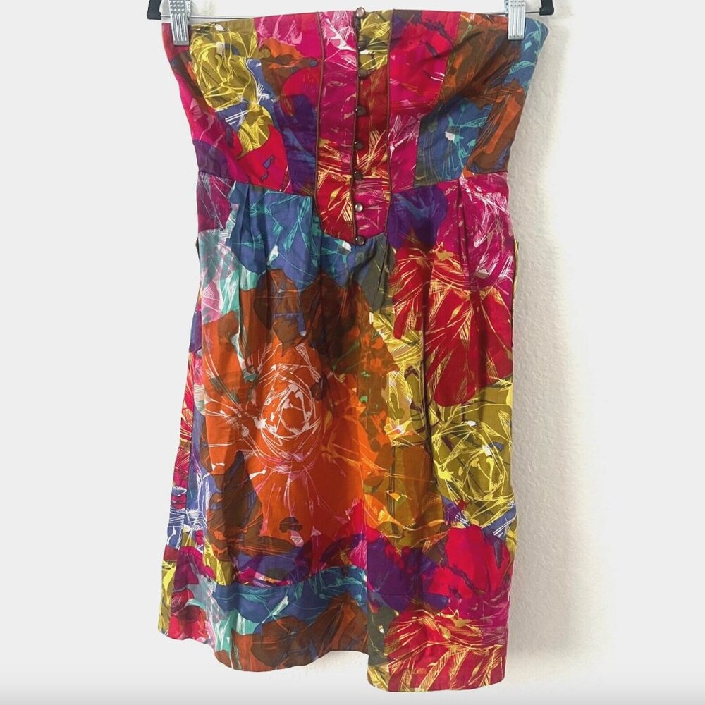 Anthropologie Moulinette‎ Soeurs Sz 2 Colorful Strapless Dress Tropical Vacation